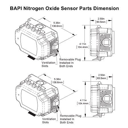 BAPI Nitrogen Oxide Sensor Parts Dimensions