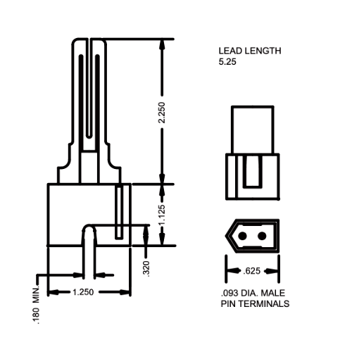 White-Rodgers 767A-357 Hot Surface Ignitor Dimensions