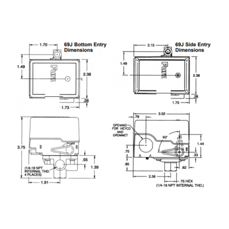Hubbell Industrial Controls HC69JG8Y Pressure Switch Dimensions