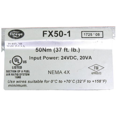 Fireye FX50-1 5 wire Modbus Servo-motor 37 ft lbs 50 Nm 24 VDC with quick disconnect connectors