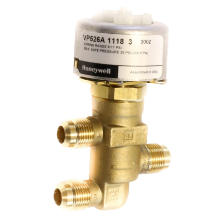 Honeywell VP526A1118 Unitary 3-Way Water Valve 1/2" O.D. (3/8" Nominal) 1.6Cv 8-11 PSI