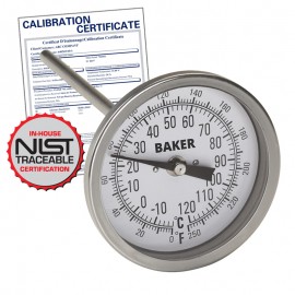 Baker T3006-250 Bimetal Thermometer 0 to 250F (-20 to 120C) with NIST Traceable Certificate