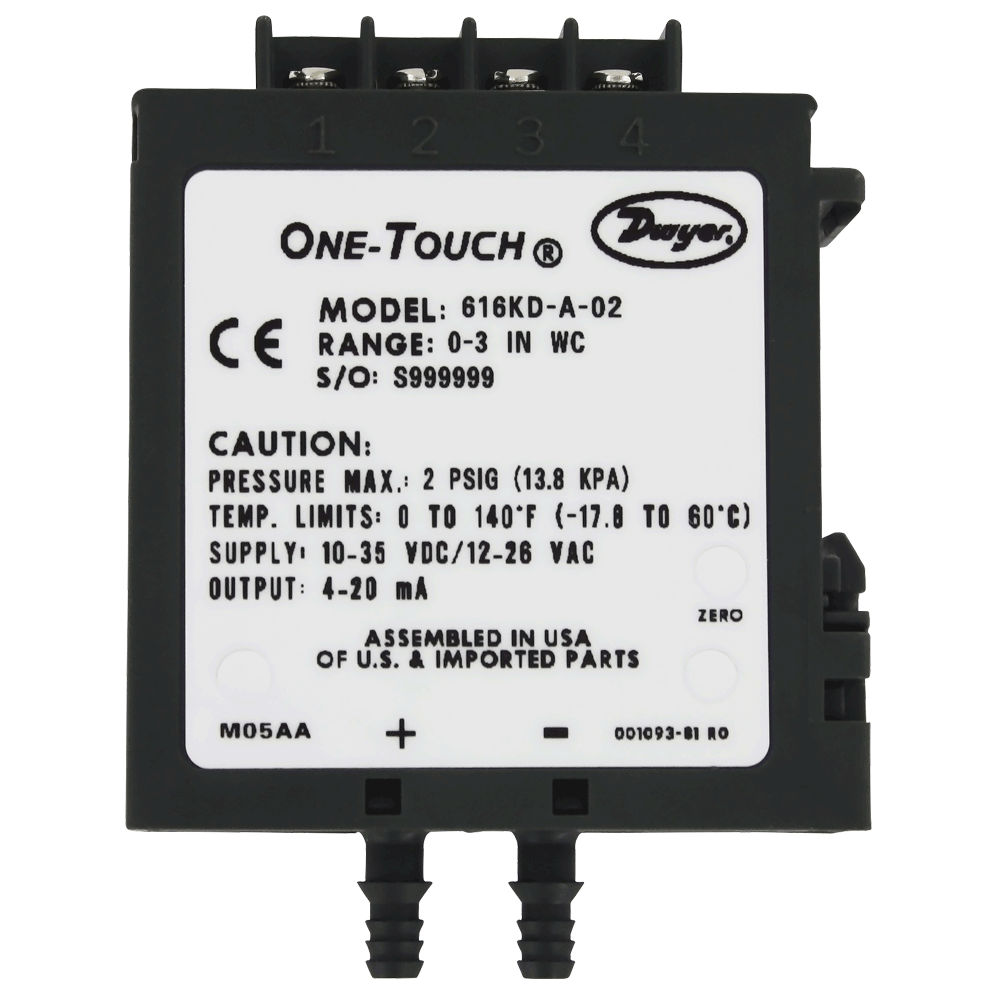 Dwyer 616KD-04-V Differential Pressure Transmitter 2% Accuracy 0-10" W.C. 0-5/0-10V
