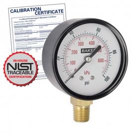Baker LVBNA-160P Pressure Gauge 0-160 PSI with NIST Traceable Certificate