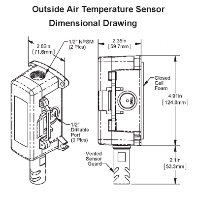 BAPI BA/10K-2-O-WP Outside Air Temperature Sensor